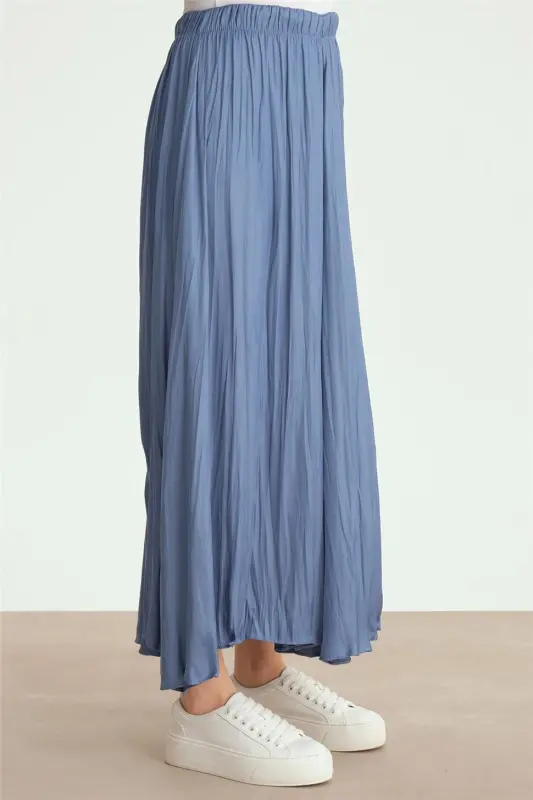 Armine Kırışık Görünümlü Pileli Etek 24Yd5601 Gece Mavisi - 4