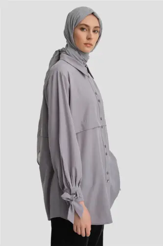 Armine Kol Detaylı Gömlek 23K3441 Koyu Gri - 4