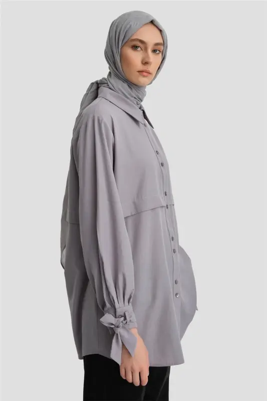 Armine Kol Detaylı Gömlek 23K3441 Koyu Gri - 4