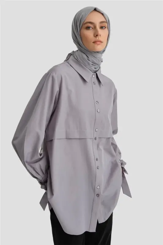 Armine Kol Detaylı Gömlek 23K3441 Koyu Gri - ARMINE