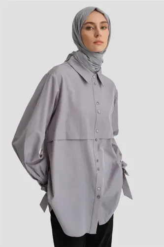 Armine Kol Detaylı Gömlek 23K3441 Koyu Gri 