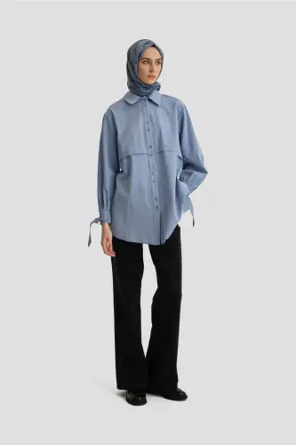 Armine Kol Detaylı Gömlek 23K3441 Lacivert - 4