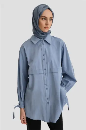 Armine Kol Detaylı Gömlek 23K3441 Lacivert - 5