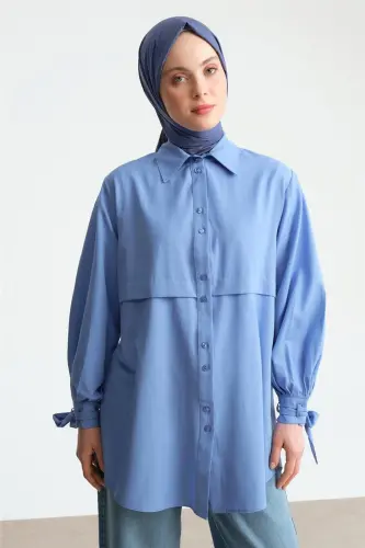 Armine Kol Detaylı Gömlek 23K3441 Mavi - 3