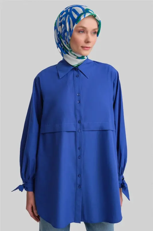 Armine Kol Detaylı Gömlek 23K3441 Saks - 1