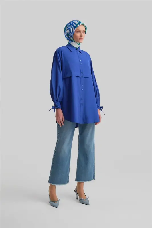 Armine Kol Detaylı Gömlek 23K3441 Saks - 3