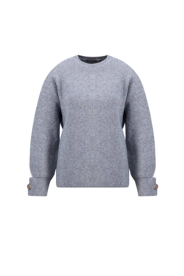 Armine Kolu Yırtmaç Detaylı Kazak 25KD4201 Gri Melanj - 9