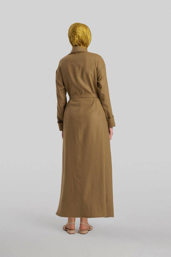 Armine Linen Dress with thick cuffs, 24Y9830, olive color. - 12