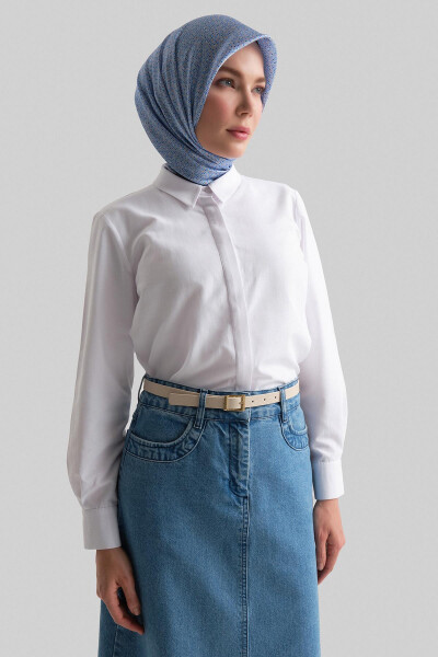 Armine Manjetli Logo Basic Ko'ylak 24Y3522 Oq - 7