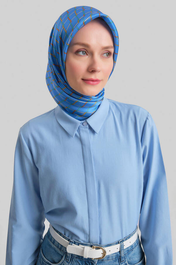 Armine Manşeti Logolu Basic Gömlek 24Y3522 Gri Mavi - 2