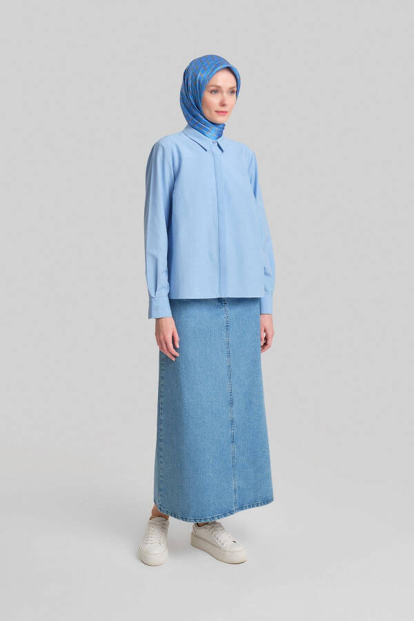 Armine Manşeti Logolu Basic Gömlek 24Y3522 Gri Mavi - 5