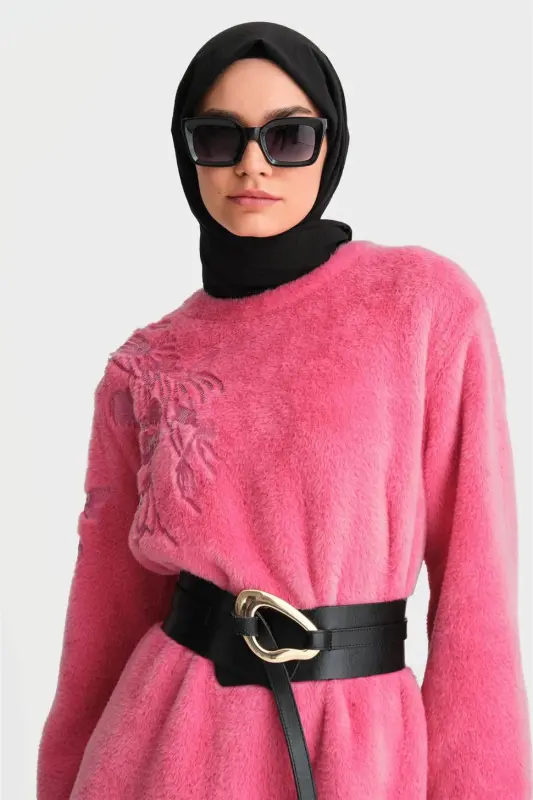 Armine Nakış Detaylı Peluş Tunik 24K4304 Pembe - 3