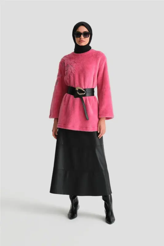 Armine naqsh detalli peluş tunik 24K4304 pushti - 2