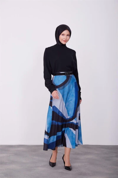 Armine Naqshli Yengil Klosh Yubka 23K1419 Indigo - 13