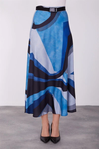 Armine Naqshli Yengil Klosh Yubka 23K1419 Indigo - 14