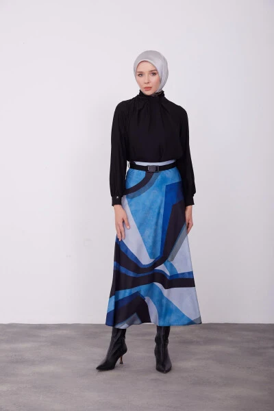 Armine Naqshli Yengil Klosh Yubka 23K1419 Indigo - ARMINE