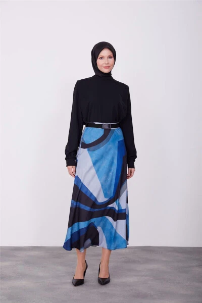 Armine Naqshli Yengil Klosh Yubka 23K1419 Indigo - ARMINE (1)