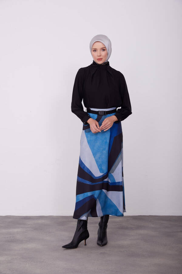 Armine Naqshli Yengil Klosh Yubka 23K1419 Indigo - 3