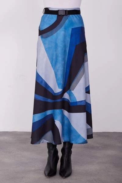 Armine Naqshli Yengil Klosh Yubka 23K1419 Indigo - 4