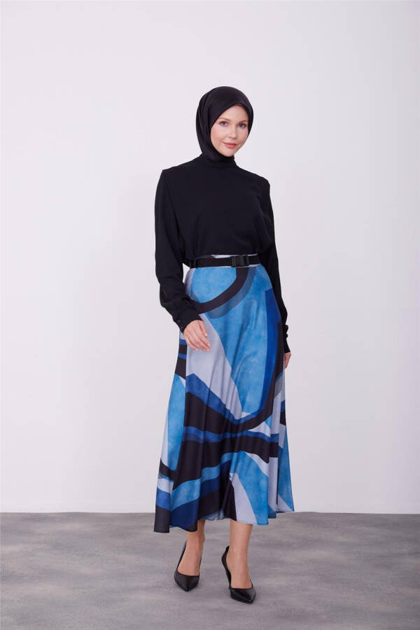 Armine Naqshli Yengil Klosh Yubka 23K1419 Indigo - 5