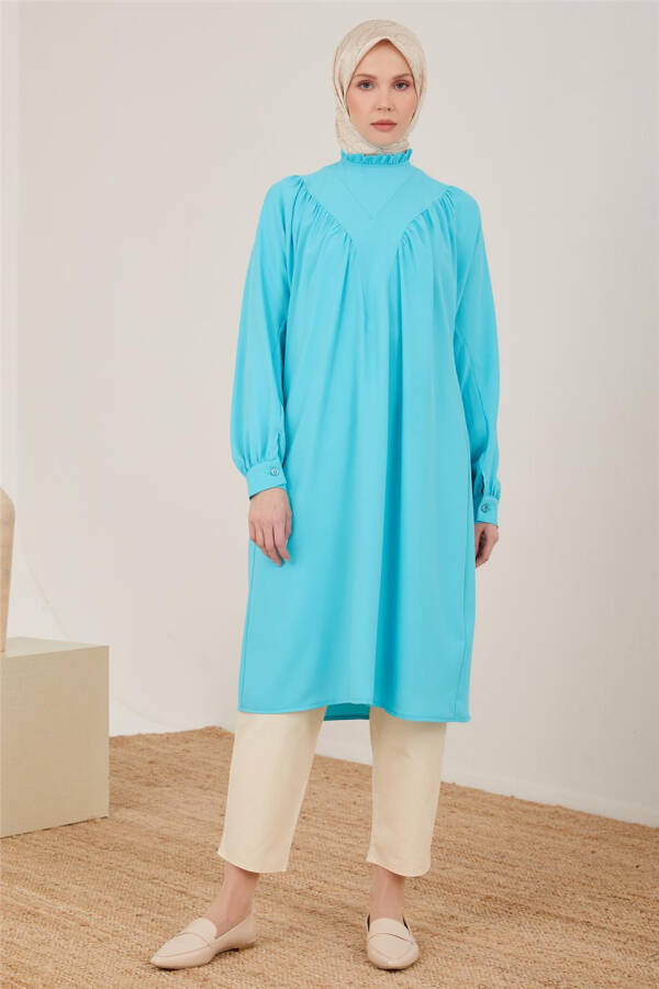 Armine Önü Büzgülü ve Robalı Tunik 23Y4451 Aqua - 2