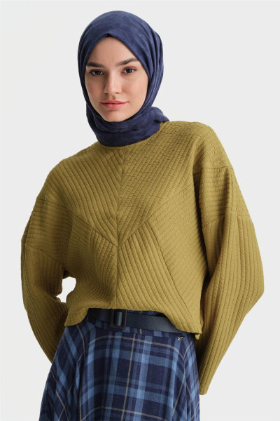 Armine Örme Çizgi Efektli Kazak 24K3616 Yeşil - 4