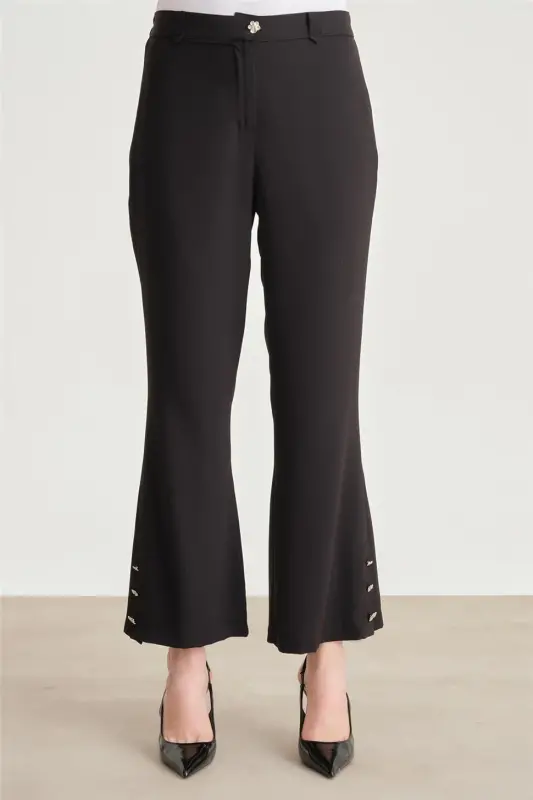 Armine Paçası Düğmeli Flare Pantolon 24Y2611 Siyah - 5
