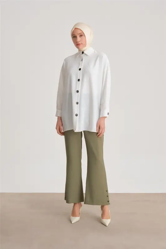 Armine Paçası Düğmeli Flare Pantolon 24Y2611 Yeşil - ARMINE