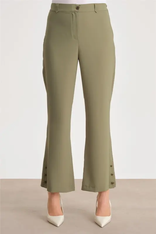 Armine Paçası Düğmeli Flare Pantolon 24Y2611 Yeşil - 2