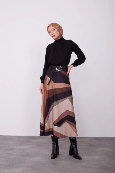 Armine Patterned Lightweight A-line Skirt 23K1419 Beige - ARMINE