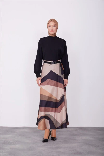 Armine Patterned Lightweight A-line Skirt 23K1419 Beige - ARMINE (1)