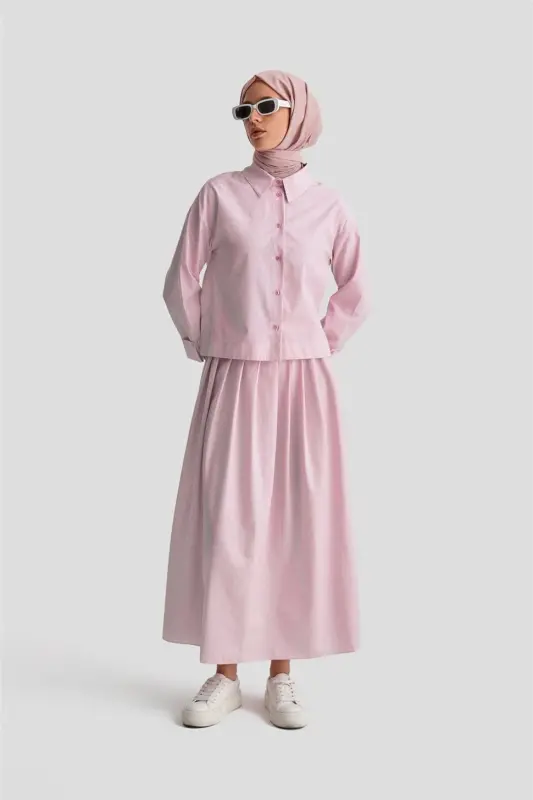 Armine Plise Etekli Çizgili Takım 24K6851 Pembe - 1