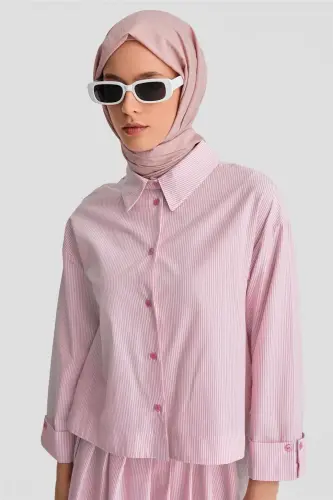 Armine Plise Etekli Çizgili Takım 24K6851 Pembe - ARMINE (1)