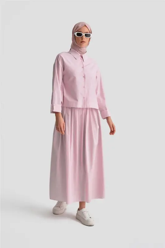 Armine Plise Etekli Çizgili Takım 24K6851 Pembe - 3