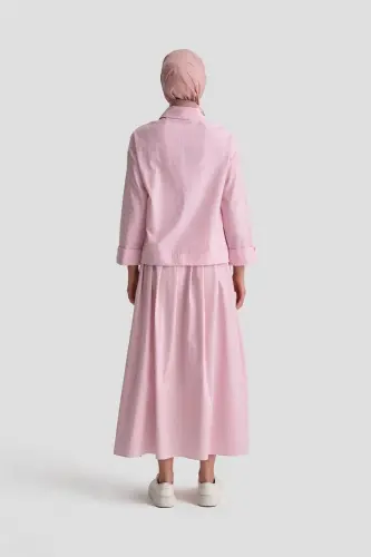 Armine Plise Etekli Çizgili Takım 24K6851 Pembe - 5