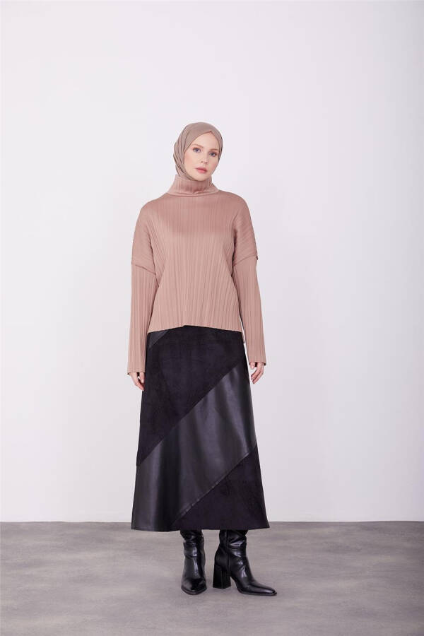 Armine Pliseli Örme Bluz 23K3216 Latte - 6