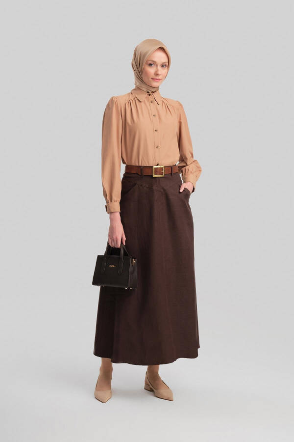 Armine Pocket Detail Linen Skirt 24Y1634 Bitter Coffee - 10