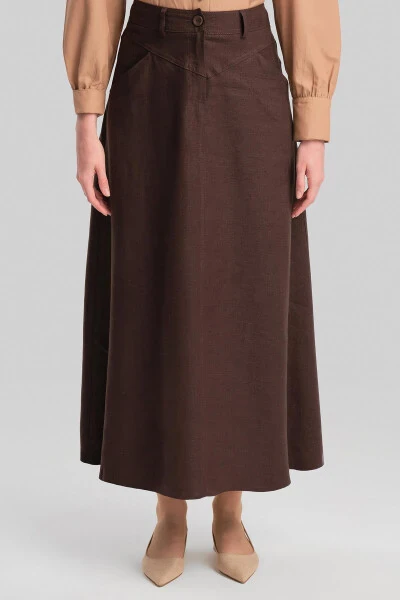 Armine Pocket Detail Linen Skirt 24Y1634 Bitter Coffee - 12