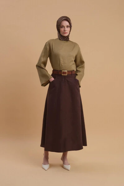 Armine Pocket Detail Linen Skirt 24Y1634 Bitter Coffee 