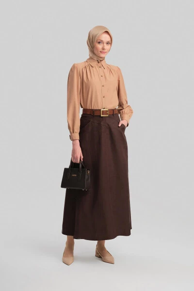 Armine Pocket Detail Linen Skirt 24Y1634 Bitter Coffee - ARMINE (1)