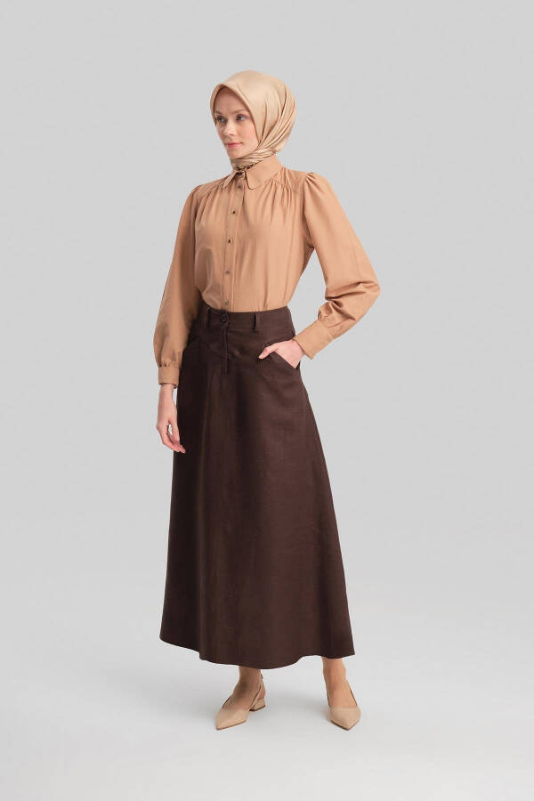 Armine Pocket Detail Linen Skirt 24Y1634 Bitter Coffee - 3