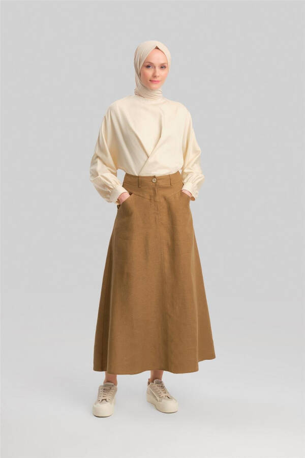 Armine Pocket Detailed Linen Skirt 24Y1634 Camel - 1