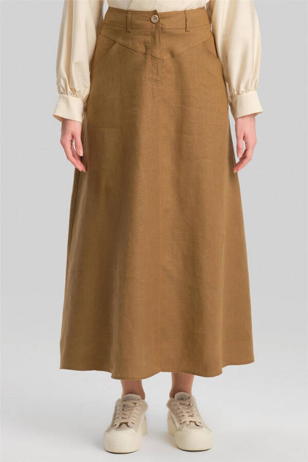Armine Pocket Detailed Linen Skirt 24Y1634 Camel - 3