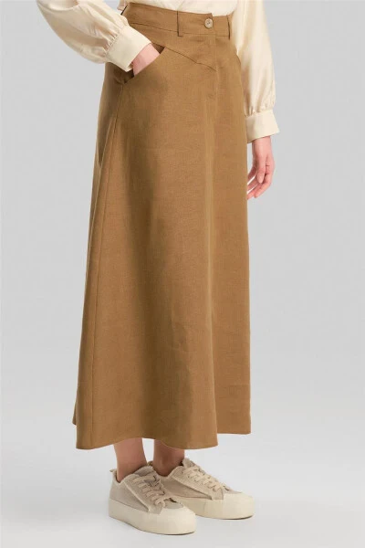 Armine Pocket Detailed Linen Skirt 24Y1634 Camel - 4