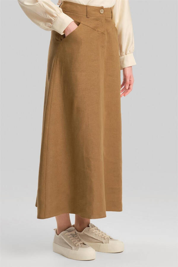 Armine Pocket Detailed Linen Skirt 24Y1634 Camel - 4