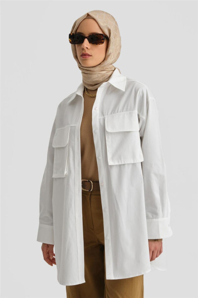 Armine Pocket Gabardine Shirt Jacket 24K3603 Ecru - 9