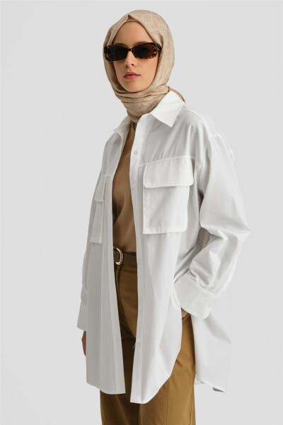 Armine Pocket Gabardine Shirt Jacket 24K3603 Ecru - 4
