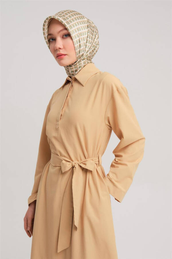 Armine Polo Neck Basic Cotton Dress 24Y9822 Camel - 3