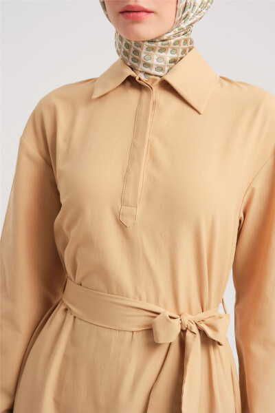 Armine Polo Yoqasi Oddiy Paxta Ko'ylak 24Y9822 Camel - 11