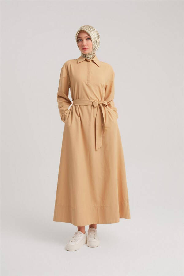 Armine Polo Yoqasi Oddiy Paxta Ko'ylak 24Y9822 Camel - 1